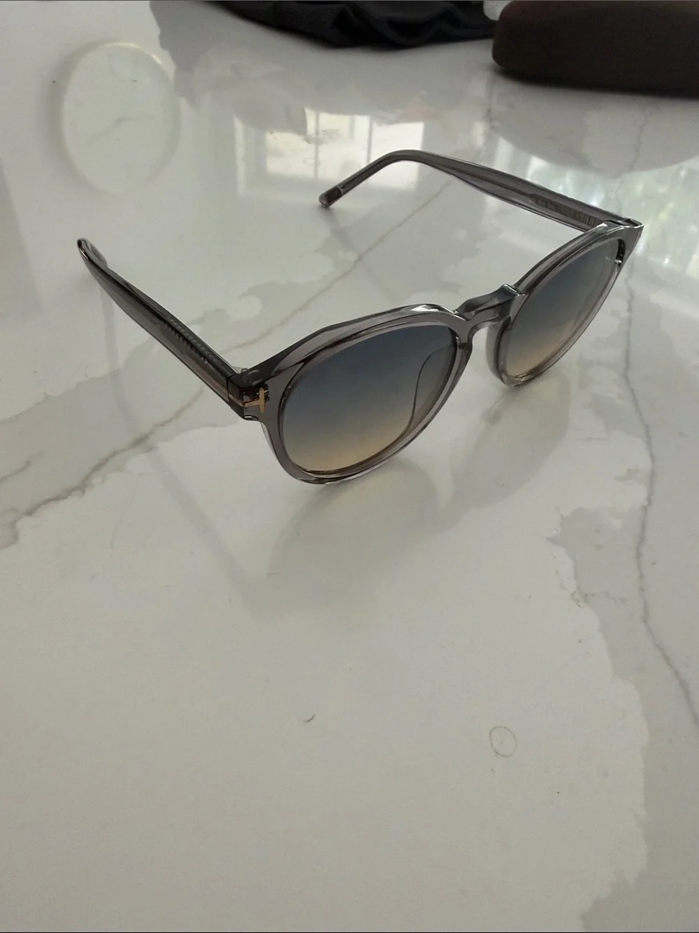 Tom Ford Gray Transparent Frame Sunglasses with Gradient Smoke Lenses